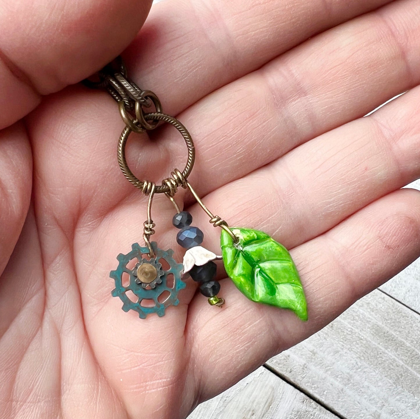 Cobalt Fairy Lantern Trinket Necklace: Hand-sculpted Polymer Clay Glazed Charm + Beaded Charms + 18" Chain