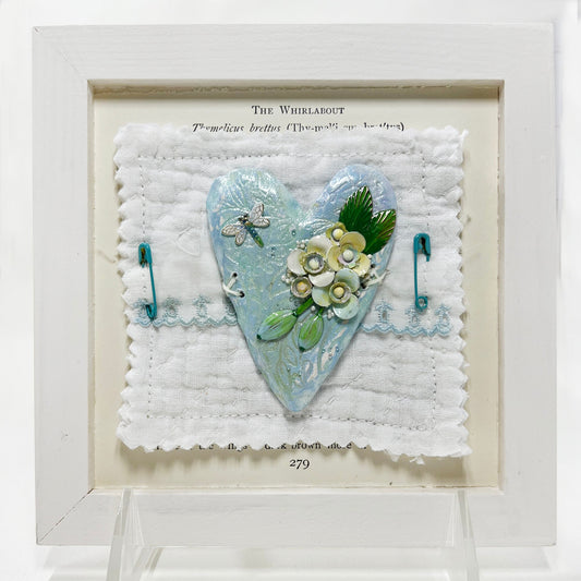Handmade Heartfelt Sampler 13: framed hand sculpted heart with hand-painted enameled flowers by artist Tammy Tutterow