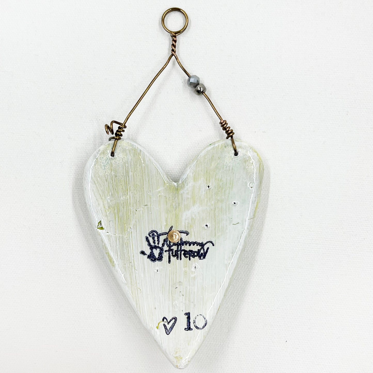 Handmade Heartfelt Ornament 10: hand sculpted heart with mixed media hand-painted enameled flowers by artist Tammy Tutterow