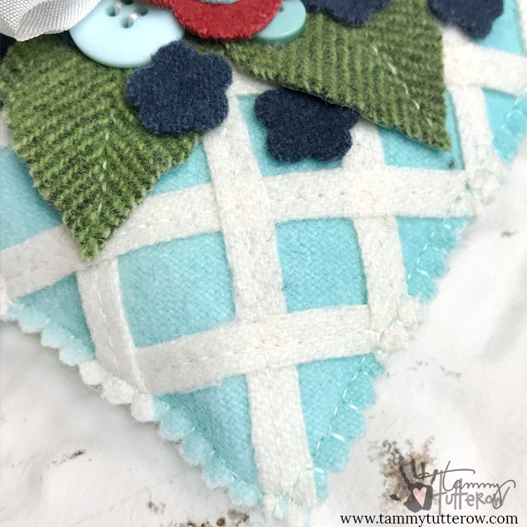 Garden Lattice Wool Applique Mini Pillow *Download*