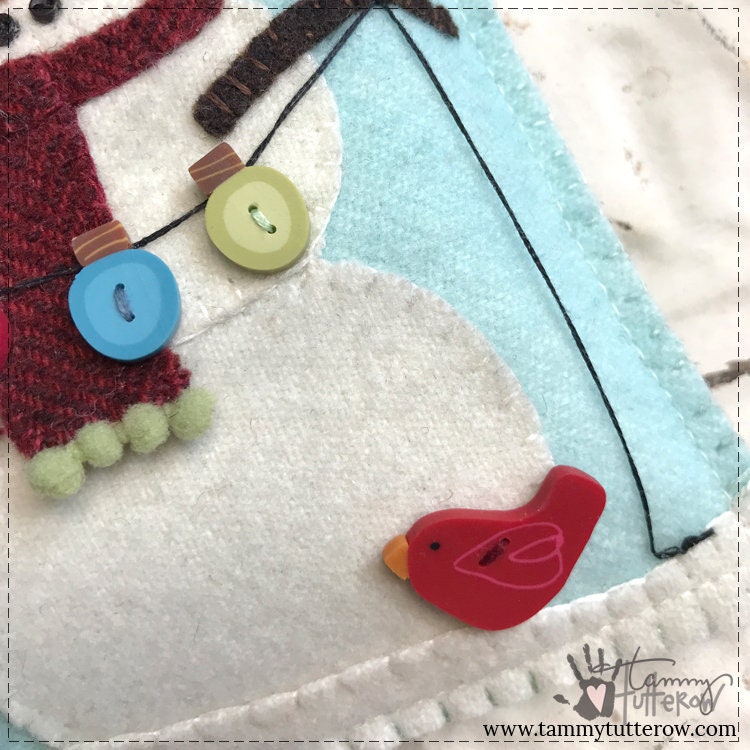 Snow Many Buttons Wool Applique Mini Pillow *Download*