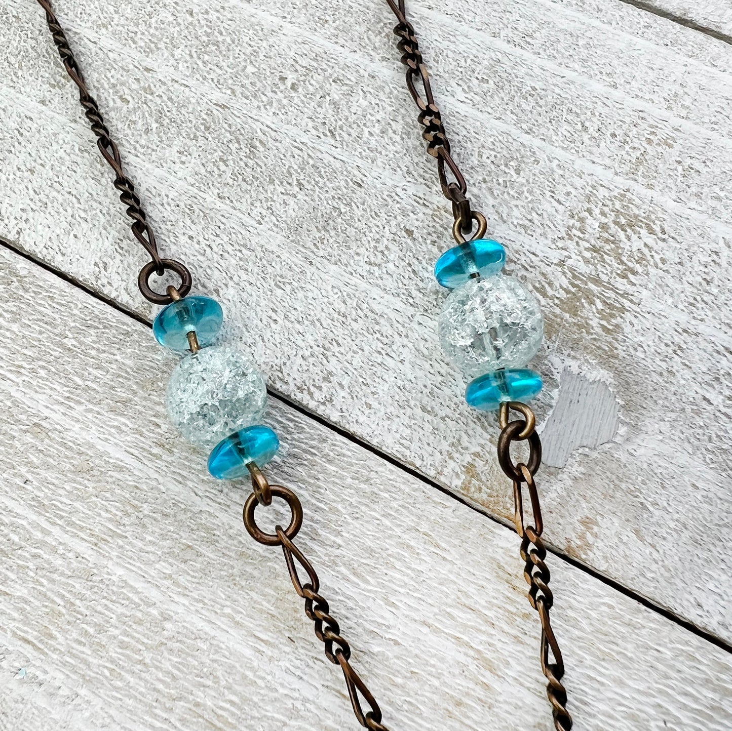 Blue Crackle Fairy Lantern Trinket Necklace: Hand-sculpted Polymer Clay Glazed Charm + Beaded Charms + 20" Chain