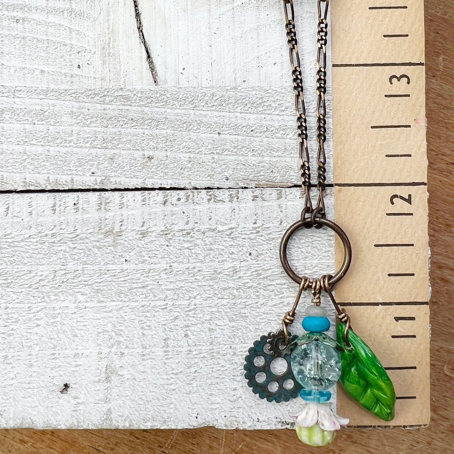 Blue Crackle Fairy Lantern Trinket Necklace: Hand-sculpted Polymer Clay Glazed Charm + Beaded Charms + 20" Chain