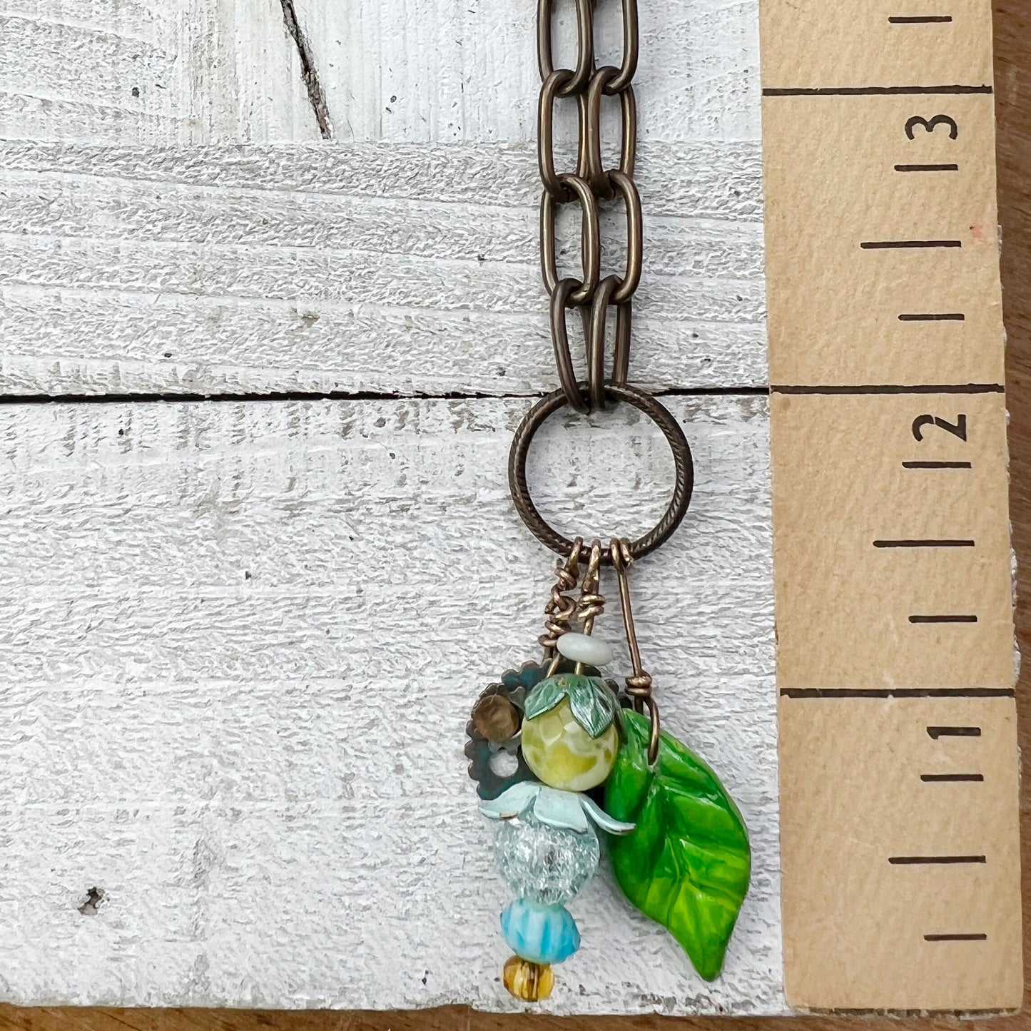 Sunny Fairy Lantern Trinket Necklace: Hand-sculpted Polymer Clay Glazed Charm + Beaded Charms + 18" Chain