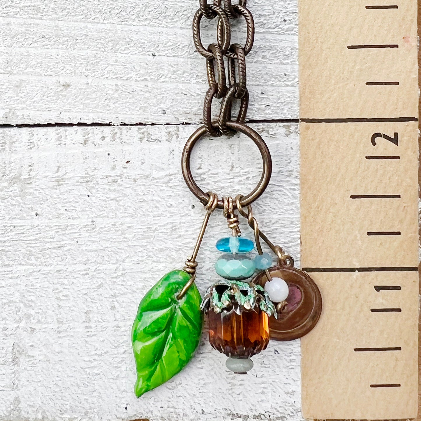Amber Fairy Lantern Trinket Necklace: Hand-sculpted Polymer Clay Glazed Charm + Beaded Charms + 18" Chain