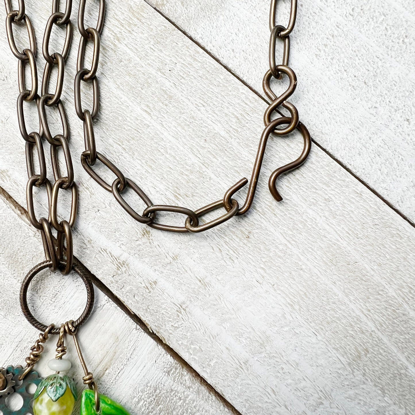 Sunny Fairy Lantern Trinket Necklace: Hand-sculpted Polymer Clay Glazed Charm + Beaded Charms + 18" Chain