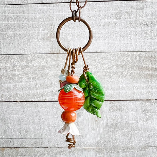 Clementine Fairy Lantern Trinket Necklace: Hand-sculpted Polymer Clay Glazed Charm + Beaded Charms + 22" Chain