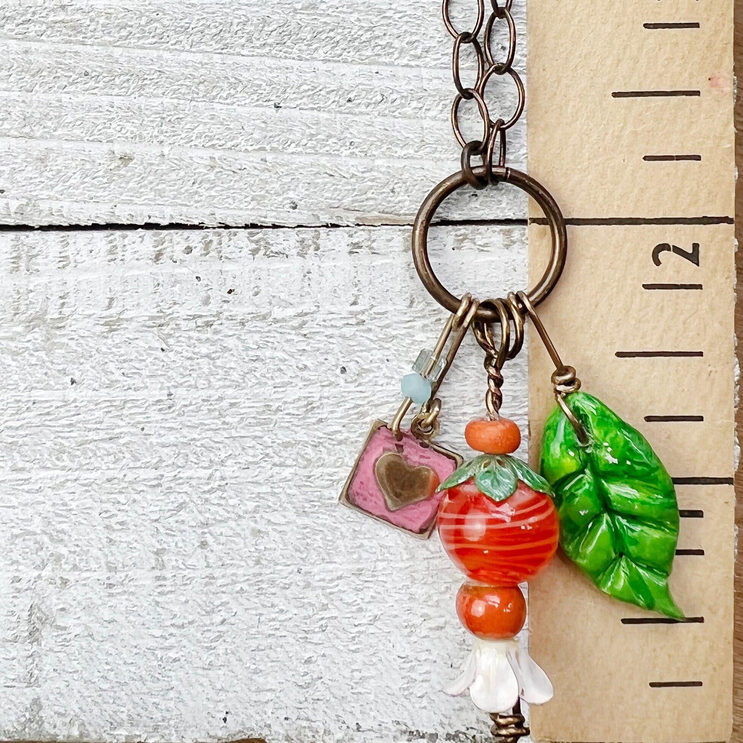 Clementine Fairy Lantern Trinket Necklace: Hand-sculpted Polymer Clay Glazed Charm + Beaded Charms + 22" Chain