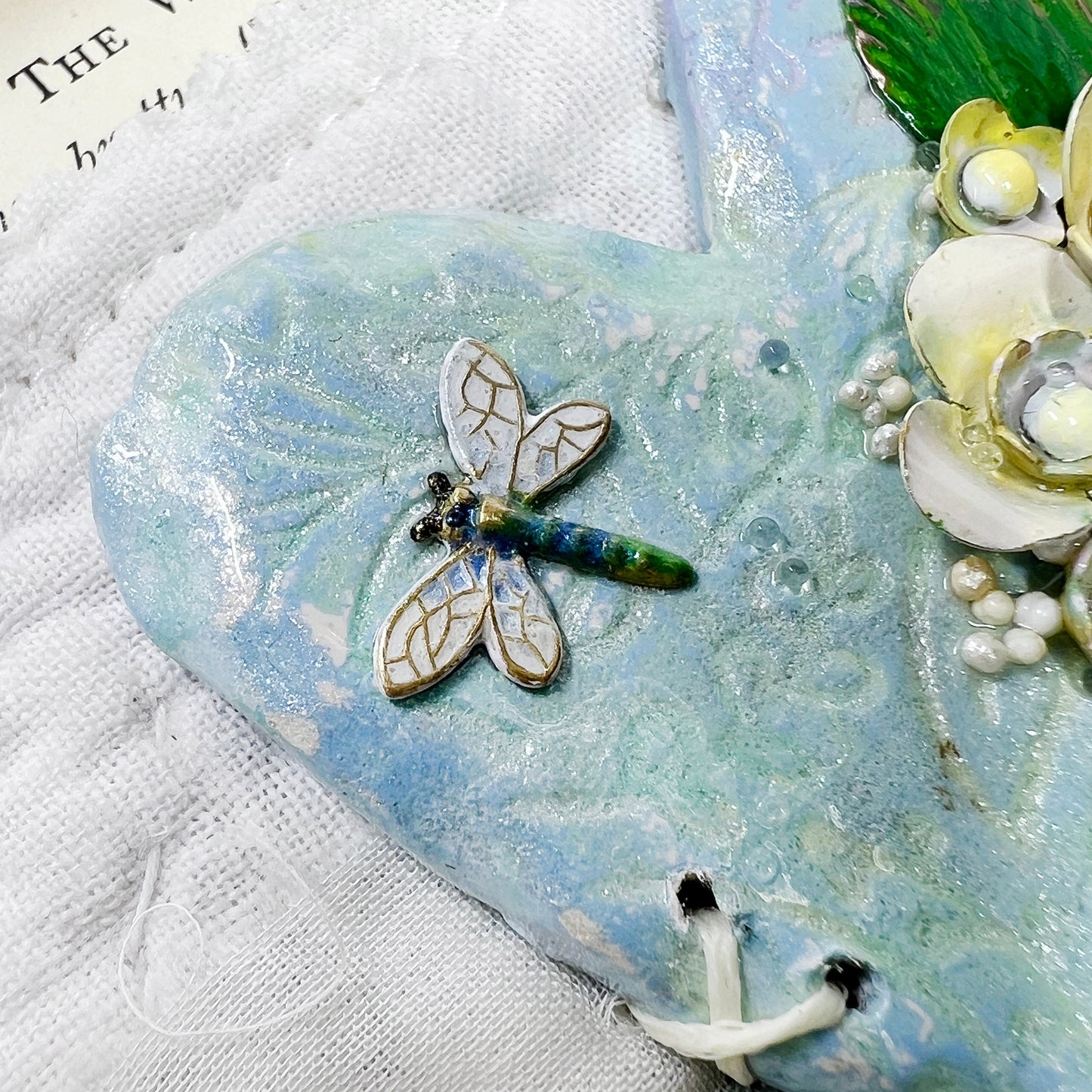 Handmade Heartfelt Sampler 13: framed hand sculpted heart with hand-painted enameled flowers by artist Tammy Tutterow
