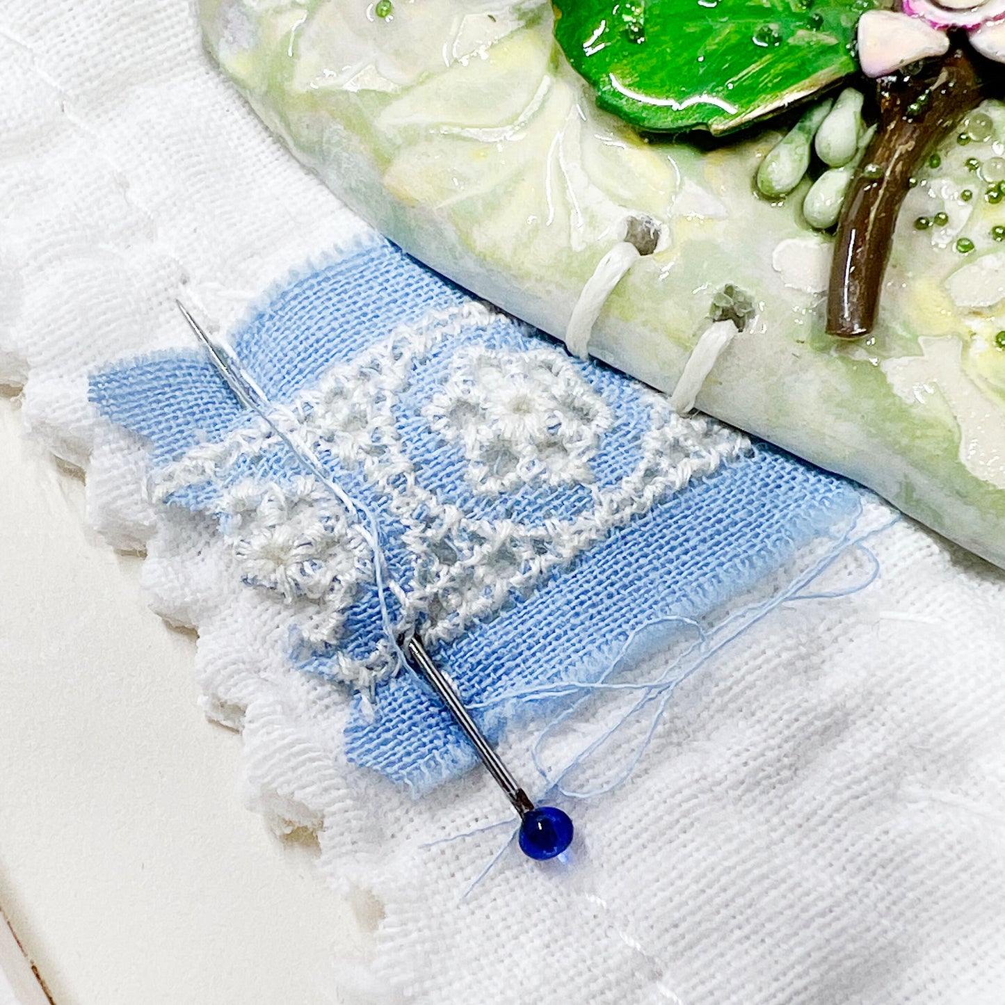 Handmade Heartfelt Sampler 14: framed hand sculpted heart with hand-painted enameled flowers by artist Tammy Tutterow