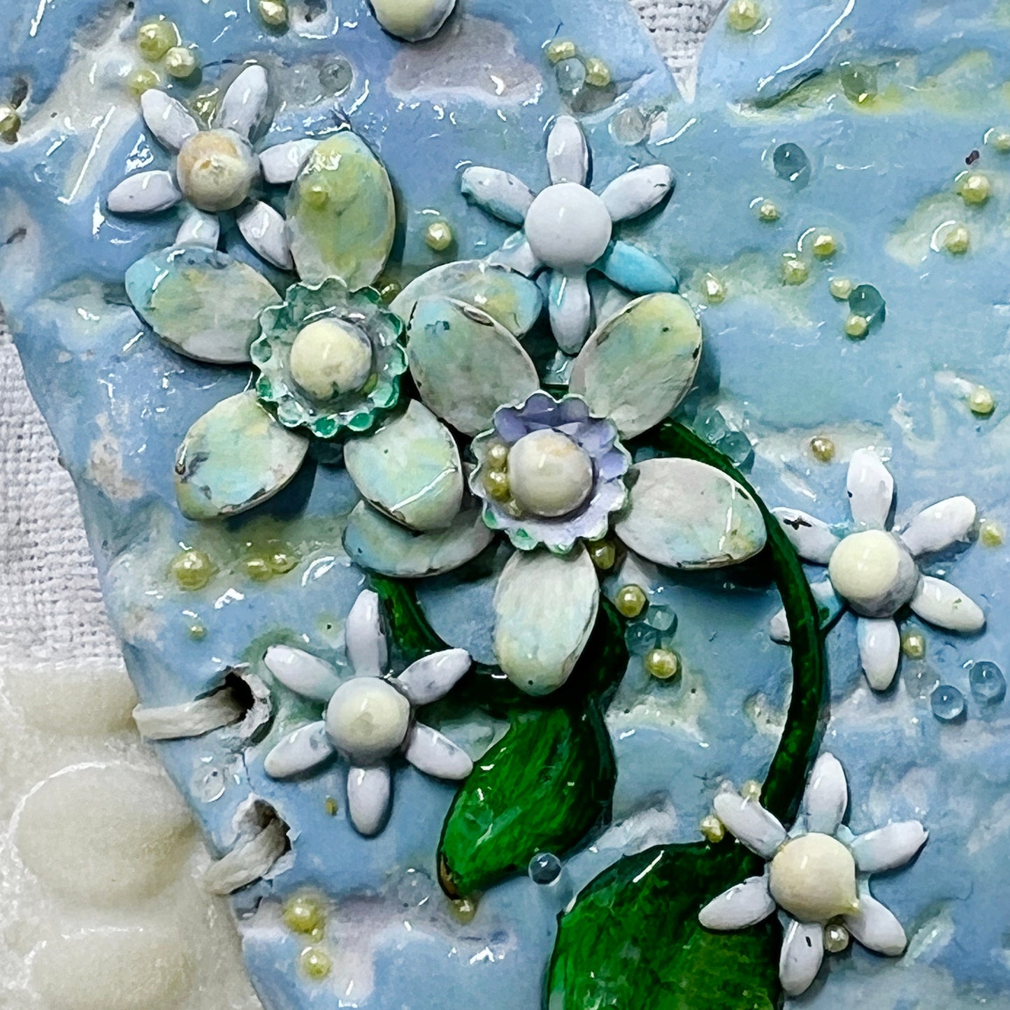 Handmade Heartfelt Sampler 17: framed hand sculpted heart with hand-painted enameled flowers by artist Tammy Tutterow