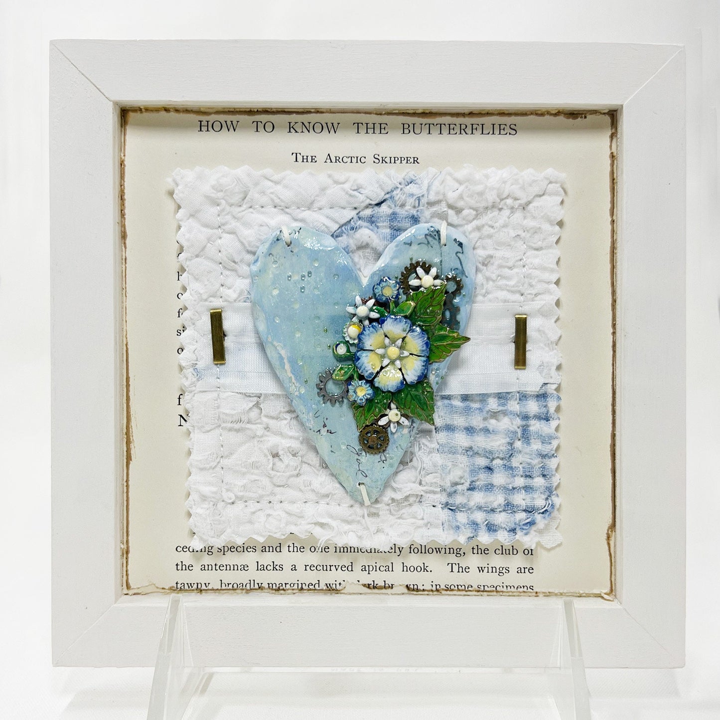Handmade Heartfelt Sampler 5: framed hand sculpted heart with hand-painted enameled flowers by artist Tammy Tutterow