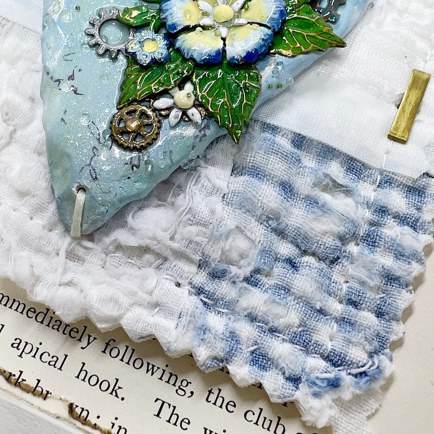 Handmade Heartfelt Sampler 5: framed hand sculpted heart with hand-painted enameled flowers by artist Tammy Tutterow