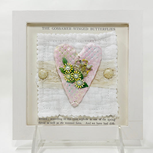 Handmade Heartfelt Sampler 7: framed hand sculpted heart with hand-painted enameled flowers by artist Tammy Tutterow