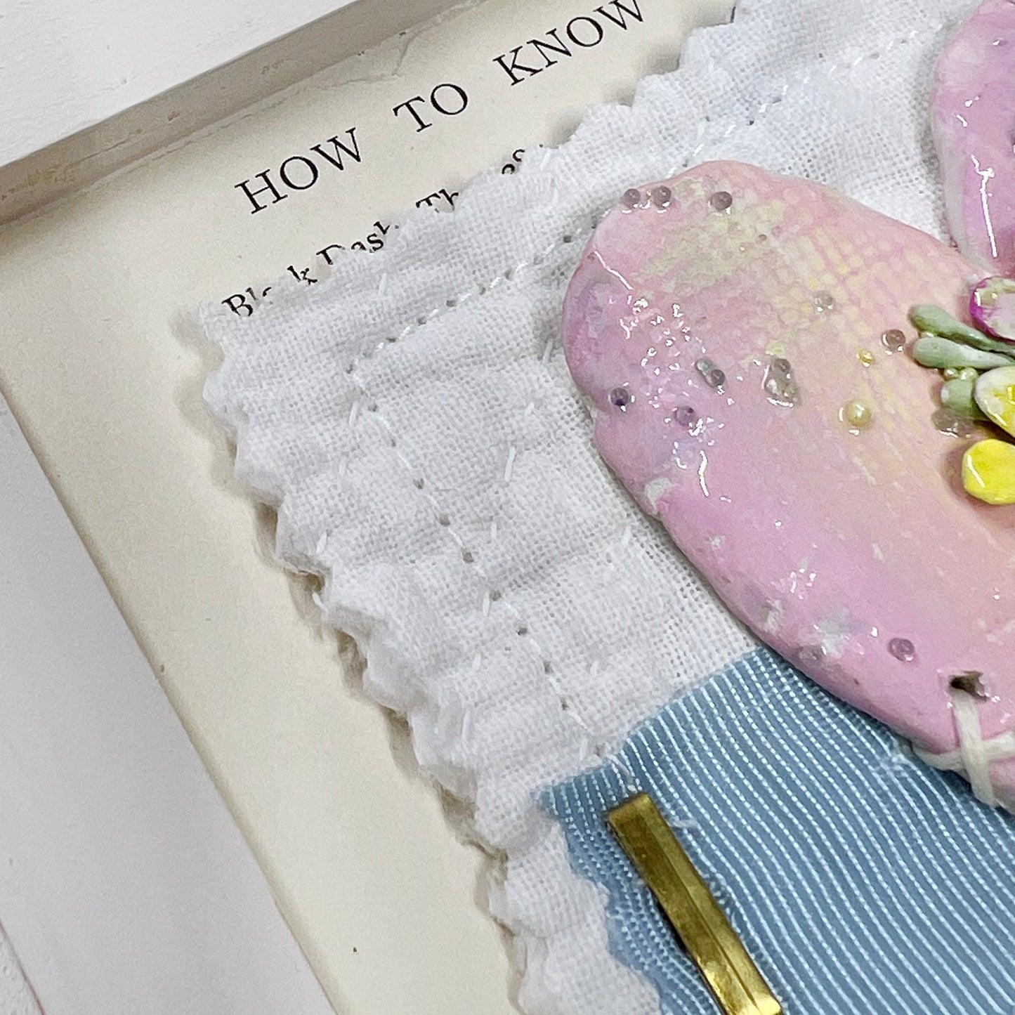 Handmade Heartfelt Sampler 9: framed hand sculpted heart with hand-painted enameled flowers by artist Tammy Tutterow