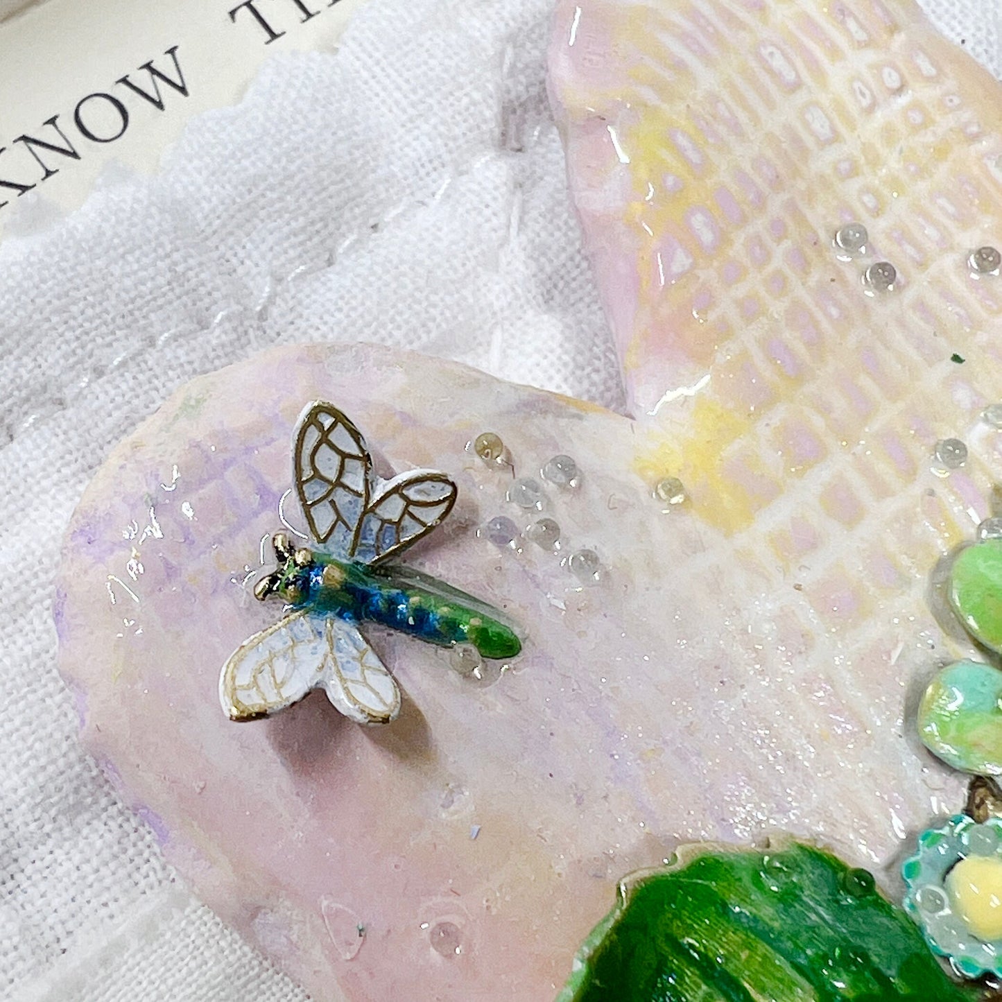 Handmade Heartfelt Sampler 12: framed hand sculpted heart with hand-painted enameled flowers by artist Tammy Tutterow