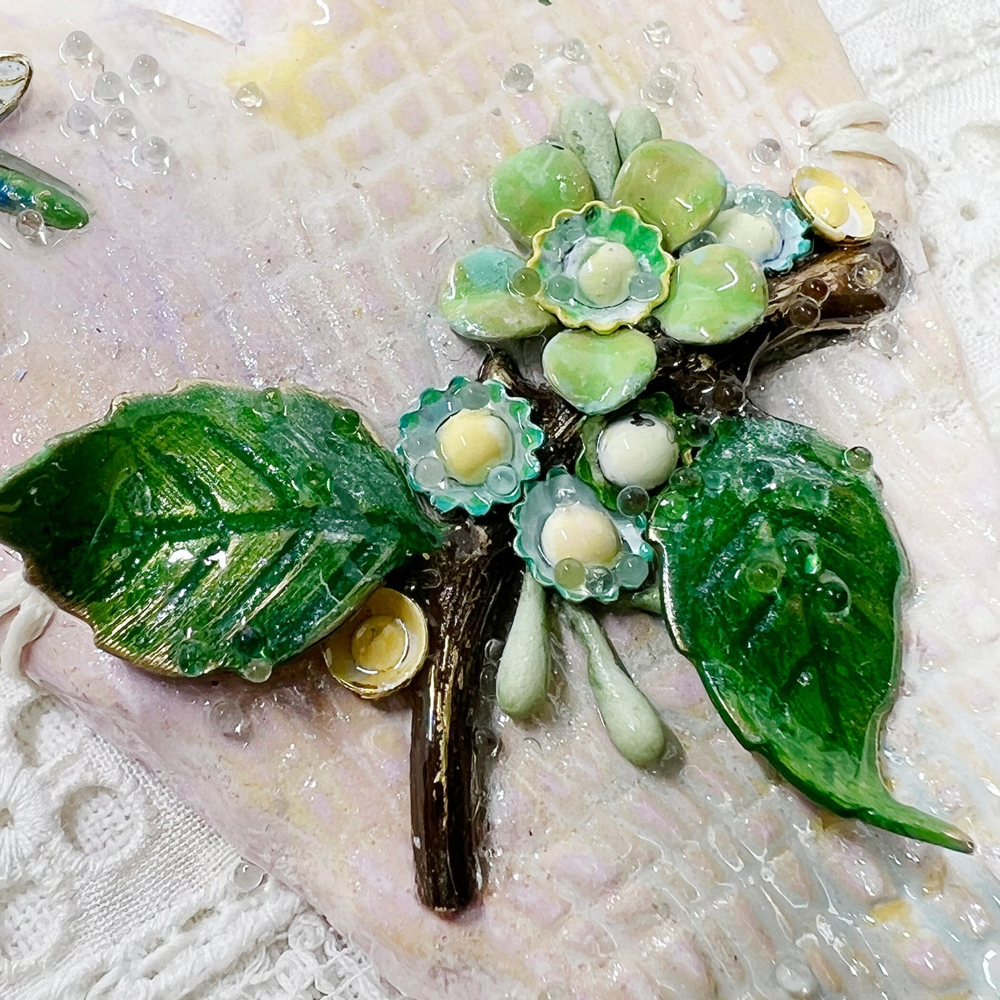 Handmade Heartfelt Sampler 12: framed hand sculpted heart with hand-painted enameled flowers by artist Tammy Tutterow