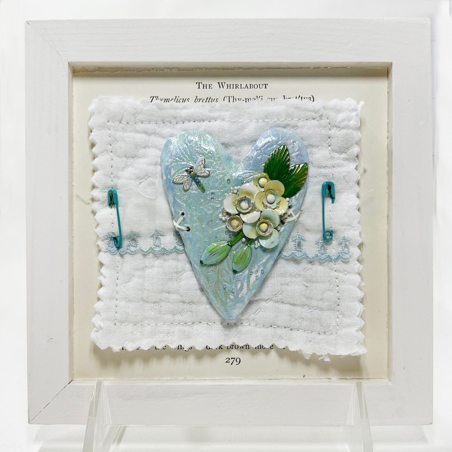 Handmade Heartfelt Sampler 13: framed hand sculpted heart with hand-painted enameled flowers by artist Tammy Tutterow
