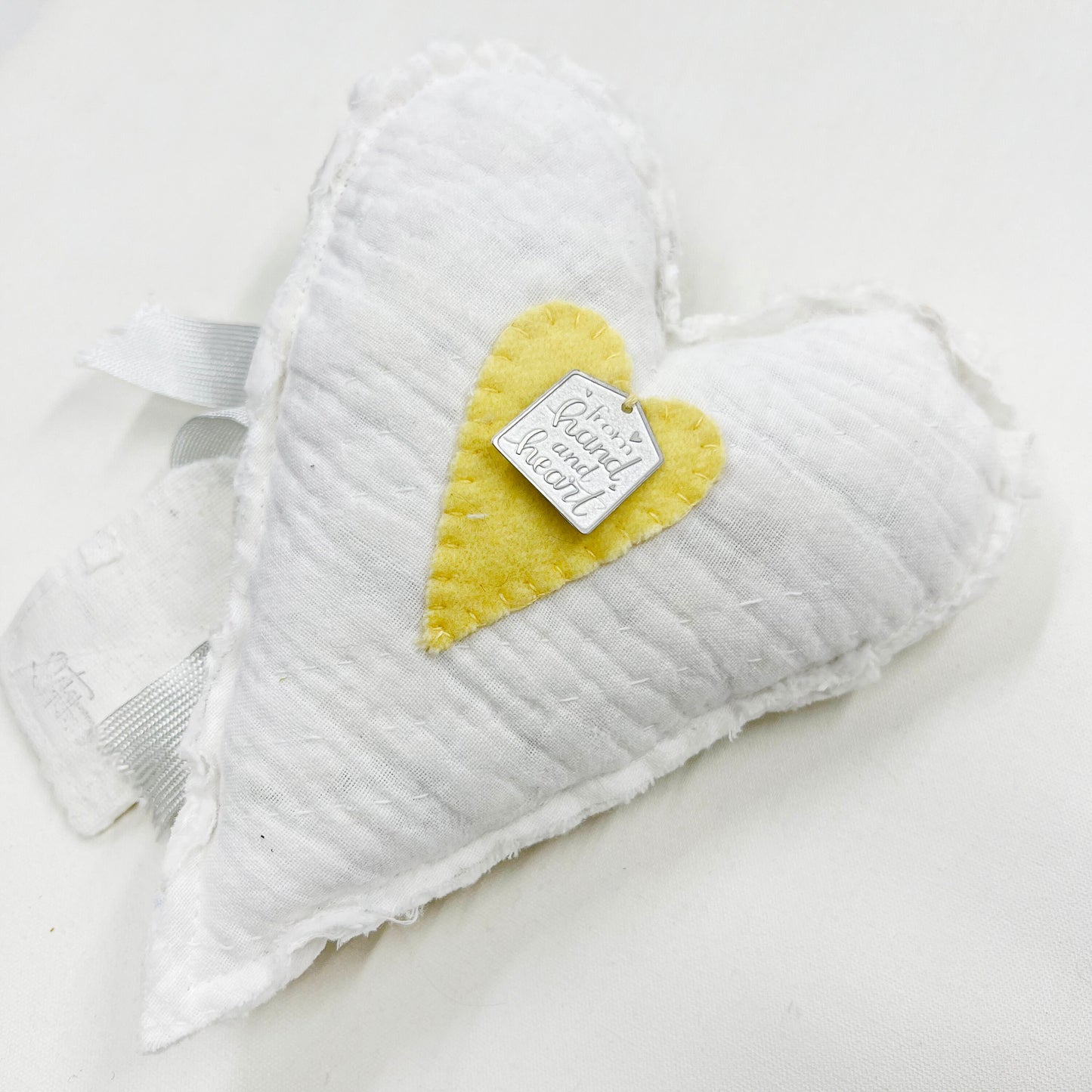 Handmade Heartfelt Love Notes Vintage Heart Bowl Filler #5: mixed media fabric art with handmade flowers by artist Tammy Tutterow