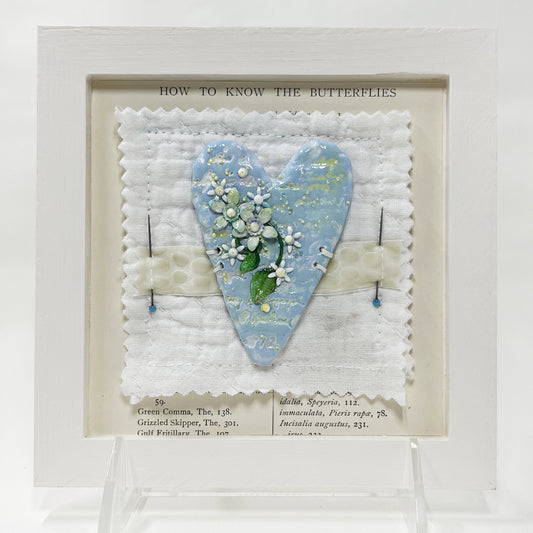Handmade Heartfelt Sampler 17: framed hand sculpted heart with hand-painted enameled flowers by artist Tammy Tutterow