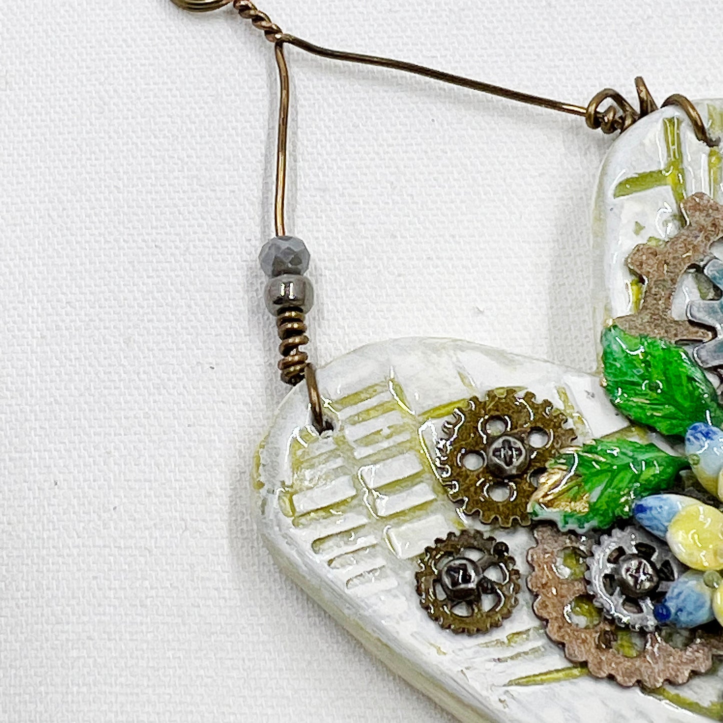Handmade Heartfelt Ornament 10: hand sculpted heart with mixed media hand-painted enameled flowers by artist Tammy Tutterow